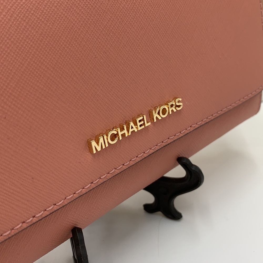 MICHAEL KORS JET SET TRAVEL LARGE TRIFOLD WALLET SUNSET ROSE COLOR - Picture 13 of 14